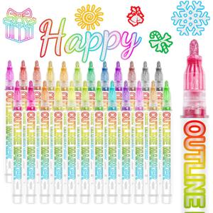 Glitter Markers Outline Glitter Pens, Tween Teen Girl Gifts Trendy Stuff, 24pcs Shimmer Metallic Outline Markers, Art Supplies Crafts Gifts for 4-12 Year Old Girls 6-8 9-12 10-12,Cute Cool Fun Crafts
