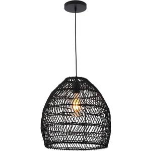 Bamboo Pendant Light Fixture Boho Style 1 Lights Rattan Pendant Lamp Woven Hanging Light for Kitchen Island Nursery in Black(13.7" W)