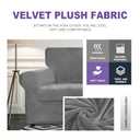 ZNSAYOTX Oversized Velvet 3 Piece Couch Cover with 2 Extra Large Seat Cushion Covers Stretch Sofa Cover for 2 Cushion Couch Thick Loveseat Sofa Slipcover for Living Room (Grey), 72"-92"(2 Cushions)