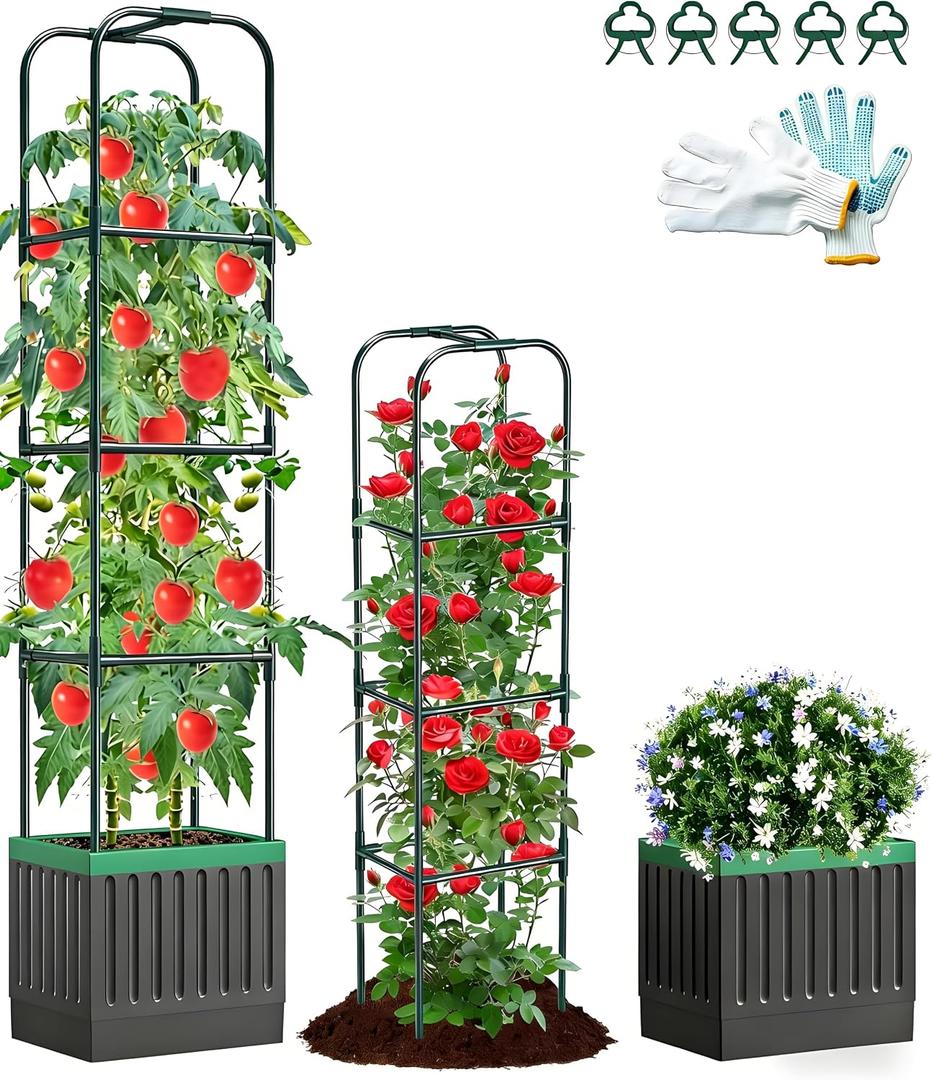 Tomato Planter with Trellis, Raised Garden Bed with Trellis, 68.7" self Watering Tomato Planter, Expandable Structure, for Climbing Plants, Vegetable Vines & Flowers, 68 inches x 15.7 inches x 11.8 inches