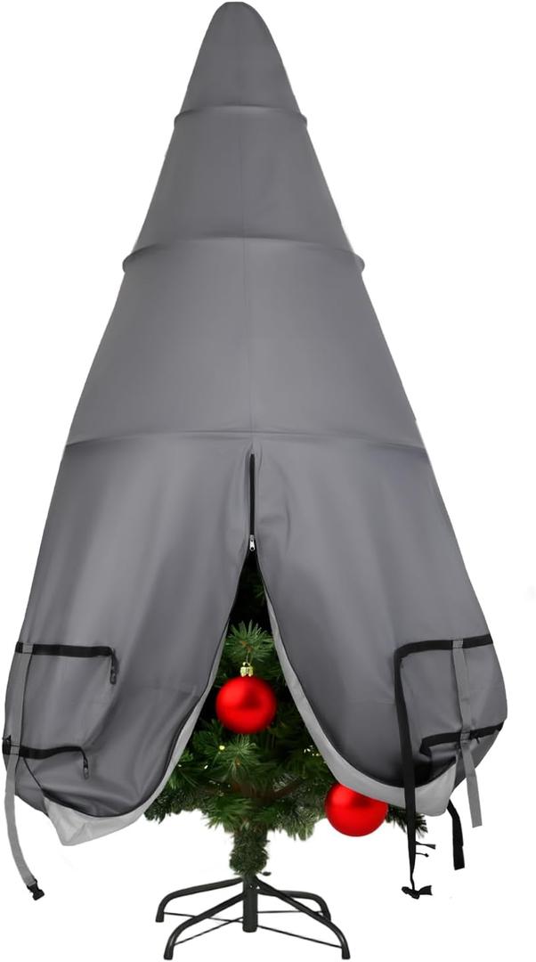 FAMIROSA Upright Christmas Tree Storage Bag 7.5ft, Pop up and Foldable Metal Structure Xmas Tree Bags for Storage Assembled Artificial Trees, Holiday Tree Cover with Quick Release Straps Buckle, Grey