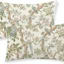 Green Floral Bird Pillow Covers 12x20 Set of 2 Chinoiserie Throw Pillows Green Vintage Flowers Bird Decorative Pillow Cases Outdoor Chinoiserie Decor Farmhouse Cushion Case for Couch Sofa