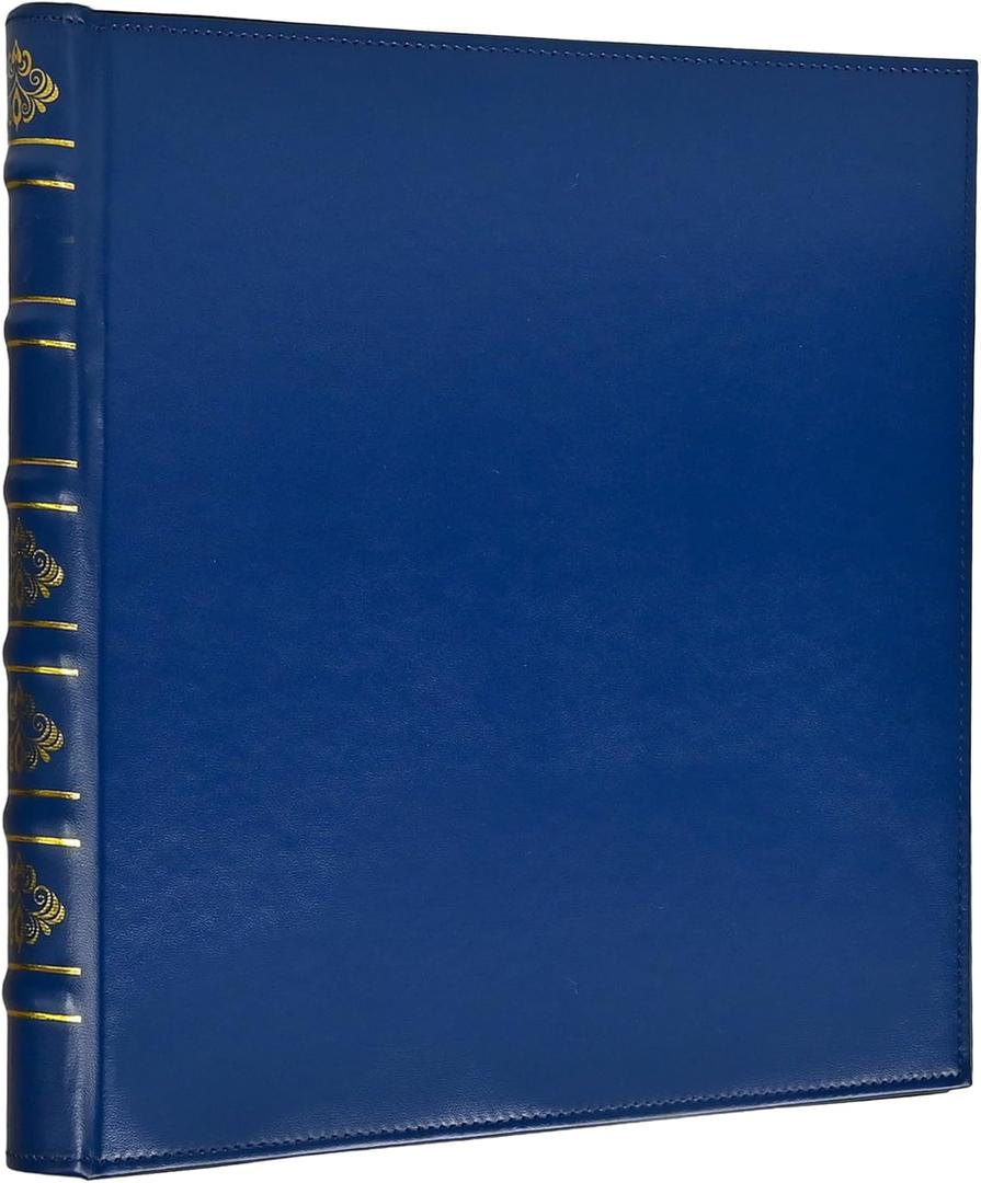 Vintage Hardback 3 Ring Binder 1 Inch, Professional Leather Binder 3 Ring, Three Ring Binders Fits 8.5" x 11", D Ring Binders for Photo Album, Home, School and Office Supplies- Blue (Blue)