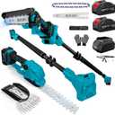 6-in-1 Pole Saw & Cordless Hedge Trimmer Combo Kit,Electric Grass Trimmer,Mini Chainsaw with 24.0 Ah Battery,Dual-Action Blade,Brushless Motor,8.5 ft Max Reach,for Tree Trimming/Garden/Lawn (Blue)