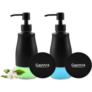 Gaussra Black Soap Dispenser with Coaster and Stickers, Dish Soap Dispenser for Kitchen, Hand Soap Dispenser for Bathroom, 304 Stainless Steel Glass Lotion Dispenser (2 Pack)