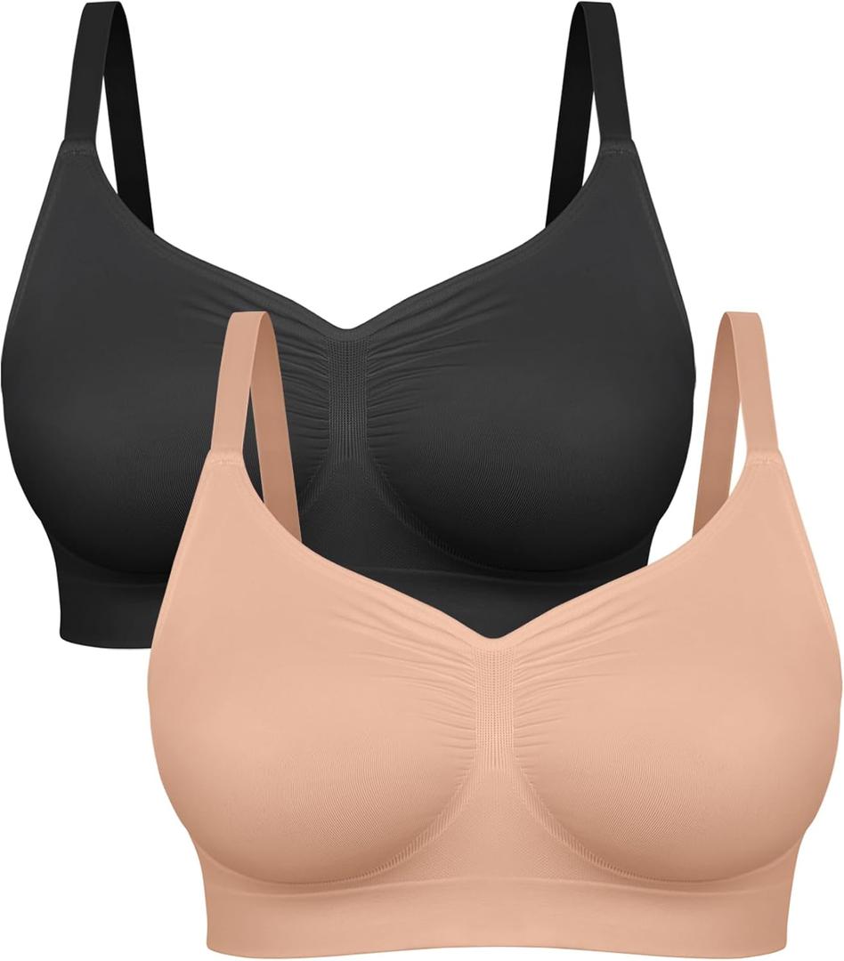 FeelinGirl Bralettes for Women with Support Comfortable Bras No Underwire Seamless Everyday Bras (X-Large, Black/Nude)