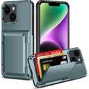 for iPhone 14 Case with Card Holder [Max 5 Cards] Heavy Duty Protective Shockproof Case Dual Layer Hidden Sliding Card Slot Wallet Case for iPhone 14 Phone Case Women&Men 6.1'' (Blue)