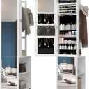 Hzuaneri 8 LEDs Jewelry Cabinet Armoire, 66.9-inch Jewelry Organizer with Garment Rack, Lockable Full-length Mirror with 4 Wheels, Storage Shelves with Hooks, 5-in-1, White and Beige JC17003B