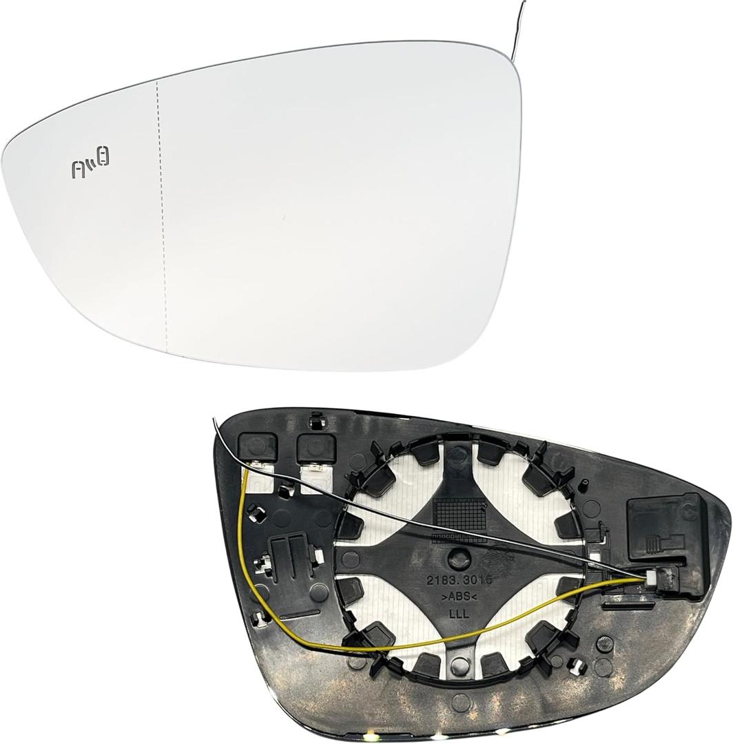 Heated Driver Left Side Mirror Glass Replacement for VW Passat 2016 2017 2018 2019 2020 2021 2022, without Auto Dimming, with Blind Spot Detection