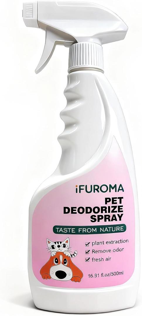 Pet Odor Eliminator Spray | Peach Blossom Scent | Plant-Based & Natural Formula, Pet Friendly, Home & Car | For Urine, Litter Box, Carpet | 16.9 fl oz