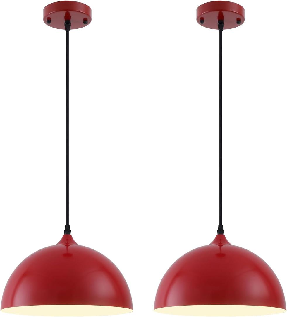 Red Farmhouse Pendant Light 11.8inches 2 Packs,Kitchen Pendant Lights, Industrial Pendant Light, Pendant Lights Kitchen Island for Living Room, Bedroom, Dinning Room, Office, 11.8inch-Ceiling