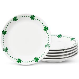 Hushee 6 Pcs St. Patrick's Day Ceramic Shamrock Plates 6 Inch Irish Dessert Platter Serving Plate Clover Leaf Salad Dishes Tableware for St. Patrick's Celebration, Dinner Party, Gift (green, white)