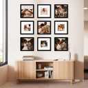 12x12 Picture Frame Set of 9, Display Pictures 8x8 with Mat or 12x12 without Mat, Multi Collage Gallery Square Photo Frames for Wall or Tabletop, Black