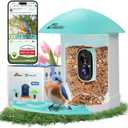 Smart Bird Feeder with Camera Solar Powered, Auto Record 2K HD Videos | AI Bird Identification & Instant Alerts, Birdwatching Live, Outdoor Birdhouse with Cam, for Mom/Dad/Birdlovers, Light Blue