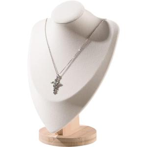 11" Bamboo Necklace Display Stand for Home Jewelry Bust Holder Organizer Pendant Chain Holder For Shop Shell Show (Beige)