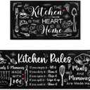 Bencailor Sets of 2 Farmhouse Kitchen Rugs and Mats Non Slip Kitchen Rugs Washable Black Door Mats for Christmas Winter Home Floor Bathroom Cabin Decor, 29 x 17 inch and 47 x 17 inch