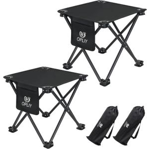 Opliy Camping Stool 2 Pack,13 Inch Portable Folding Stool for Outdoor Gardening and Beach Hiking Fishing, Foot Stool with Carry Bag (Black)