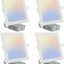4 Pack 8 inch Square Led Recessed Lights Dimmable with Junction Box,3CCT 3000K-4000K-6000K Selectable,1600LM CRI90+ 18W Ultra-Thin Led Recessed Ceiling Lights Fixtures, High Brightness