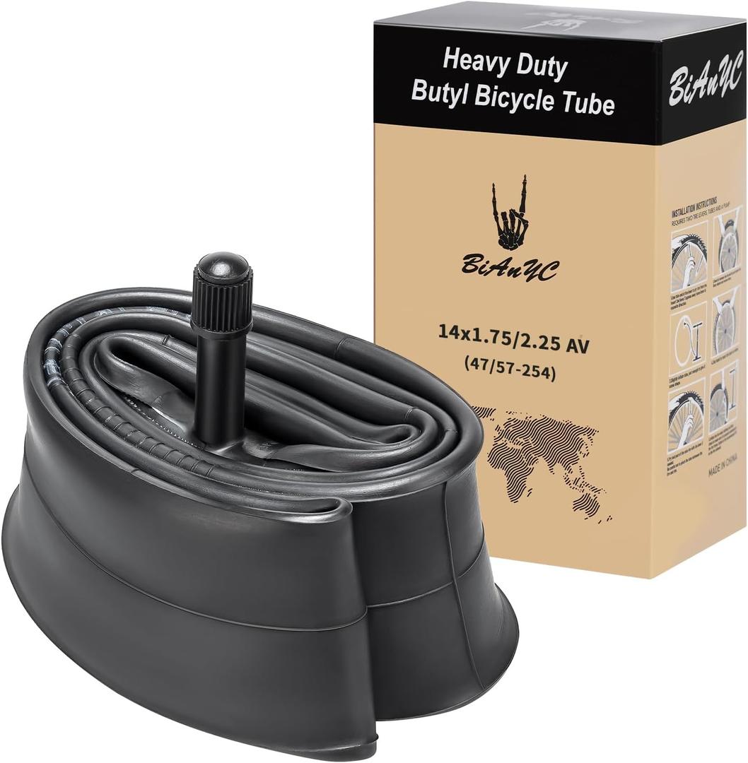 Heavy Duty 14x1.75/1.90/1.95/2.0/2.10/2.125/2.20/2.25 Bike Tube AV32MM Schrader Valve Bicycle Tube 14 Inch Compatible with 14 x 1.75-2.25 Kid Bike Bicycle Tire Inner Tube-1 PC
