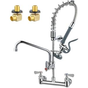 Commercial Sink Faucet with Sprayer 8 Inch Center Wall Mount Kitchen Sink Faucet with 10" Add-on Swing Spout 25" Height Faucet with Down Pre-Rinse Sprayer