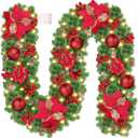 Christmas Garland with Lights, 9FT Lighted Christmas Garland with 30 LED, Prelit Garland Battery Operated Garland Christmas Decorations for Stairs Railing Fireplace Mantle Front Door Porch Home