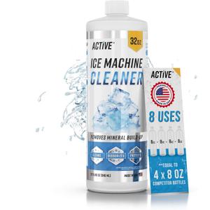 ACTIVE Ice Machine Cleaner Maker Descaler - 32 fl oz (8 Uses) Nickel Safe Ice Maker Cleaner Solution - Compatible with Whirlpool 4396808, Scotsman,Manitowoc,Hoshizaki, GE Opal Cleaning Kit - USA Made