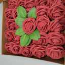 100 Pieces Artificial Foam Rose Flowers Faux Bouquet with Leaves and Stems for DIY Wedding Bouquets Centerpieces Bridal Shower Party Valentine Home Decorations(Burgundy)