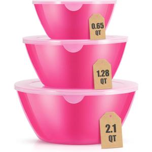 Mixing Bowls with Lids Set of 3Lightweight Serving Bowl with lidNesting Plastic Salad Bowls with Lids for Kitchen PreppingBakingServingMicrowave SafeDishwasher Safe (Purple)