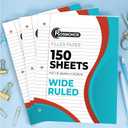 Rosmonde Loose Leaf Paper, 900 Sheets, 6 Pack, Wide Ruled, 8" x 10.5", Bulk Office Filler Sheets, 3 Hole Punched, 150 Sheets/Pack, Wide Ruled for 3 Ring Binder, Filler Notebook Paper, White