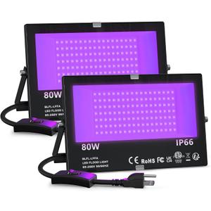 Black Light 80W LED Blacklight for Glow Party, Halloween Decorations, Neon Birthday Party, Body Paint, Fluorescent Tapestry Poster, IP66 Waterproof UV Flood Light Outdoor with Plug and Switch, 2 Pack (80W Black Lights 2)