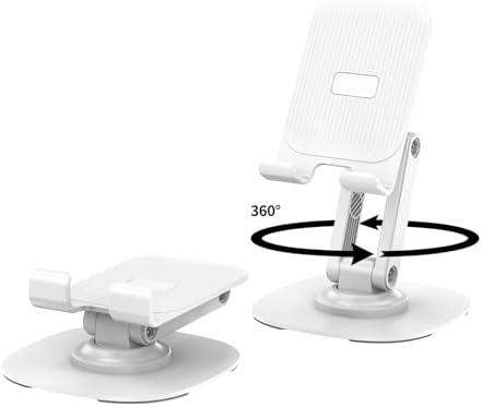 360° Degree Rotating Mobile Phone Holder,Fully Adjustable Foldable Desktop Phone Holder Stand Base,Foldable Desktop Cell Phone Stands for iPhone15 14 13 Pro Xr Xs Max X Plus iPad Samsung (K69-White)