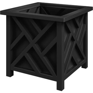 Pure Garden Lattice Design Planter Box - 15.5"D x 15.5"W x 16.5"H - Square Decorative Outdoor Flower or Plant Pot - Front Porch, Patio, and Garden Decor (Black)