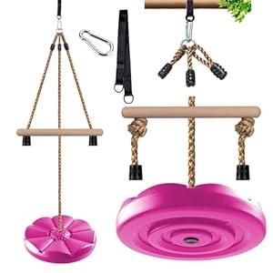 KINSPORY Disc Swing for Kids, Swing Set Accessories, 7FT Height Adjustable Gym Monkey Bars, Hanging Tree Seat for Backyard, Outdoor Play Equipment (Rose Pink)