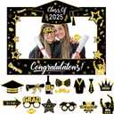 2025 Graduation Photo Booth Props Frame,15Pcs Graduation Photo Booth Props, Funny Graduation Party Selfie Props, Black Gold Selfie Photo Frame for High School and College Graduation (Black)