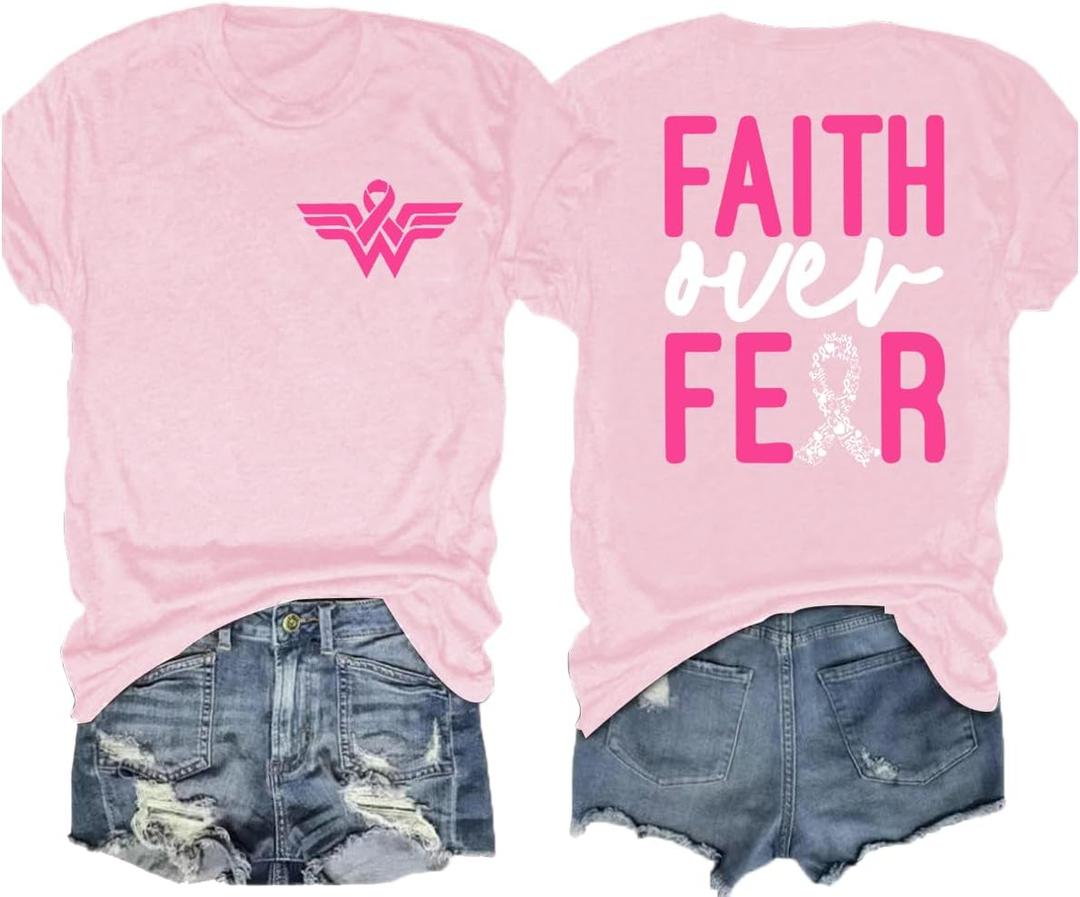 Breast Cancer Awareness Shirt Breast Cancer Shirts for Women Pink Ribbon T-Shirt Care Gift Tee Short Sleeve Tops (Large)