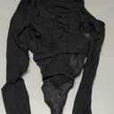 Verdusa Women's Long Sleeve Asymmetrical Neck Cut Out Mesh Bodysuit Without Lingerie (Black)