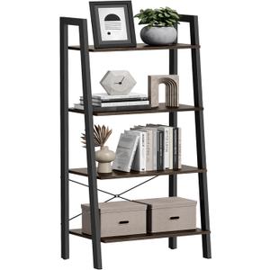 VASAGLE BARNET Collection - Ladder Shelf, Bookshelf, Storage Rack, Modern Bookcase for Living Room Home Office Kitchen, Steel Frame, 4-Tier, 22-Inch Wide, Hickory Brown and Ink Black ULLS44BF