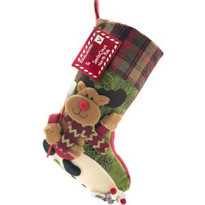 ETERAMUS 21 inch Plaid Christmas Stockings Deer, Bear, Animal One Piece, Felt Large Plush 3D Reindeer Snowman Design Hanging Stocking for Girls Boys Xmas Tree Mantel Party Decor (Green)