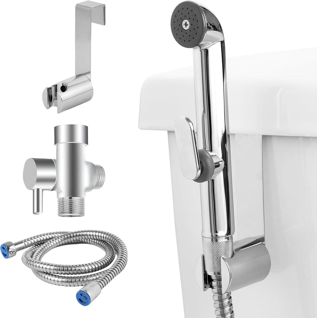 Handheld Bidet Sprayer for Toilet,Adjustable Water Pressure with Bidet Hose for Feminine Wash, Zinc Alloy Muslim Shower Bathroom Bidet Sprayer Set for Baby Wash,Support Wall or Toilet Mount