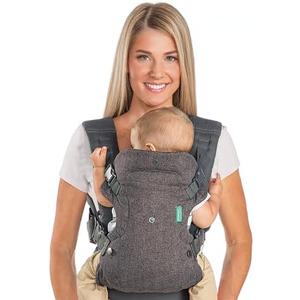 Infantino Flip 4-in-1 Convertible Baby Carrier, Adjustable, Ergonomic Babywearing, Registry Essential, Baby Carrier for Newborn to Toddler, Gray