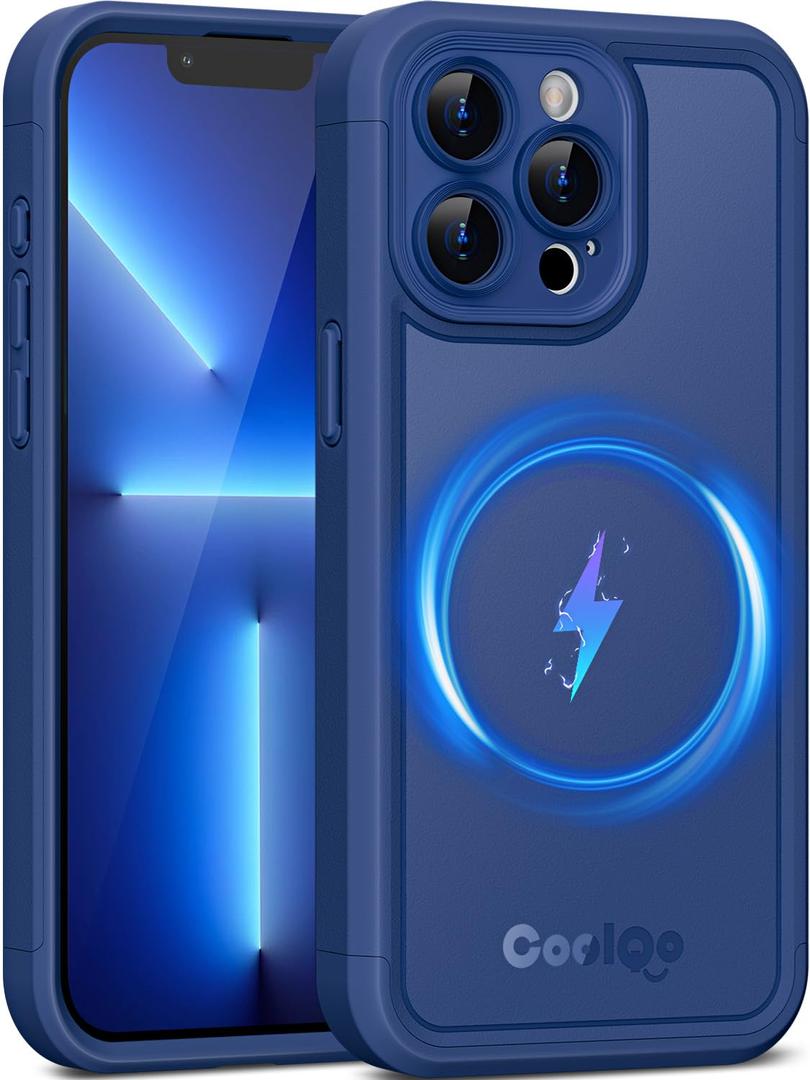 COOLQO Magnetic for iPhone 13 Pro Case, Dual Layer Matte Scratch-Resistant, Blue