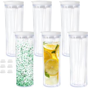 CHLJAR 25oz Acrylic Snowglobe Cups, 6-pack Plastic Snow Globe Cup with Lids and Straws, Snowglobe Tumblers with Pre-Drilled and Plug, Glow in the Dark, Individually Packaged (6pcs-White Lid)