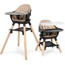 6 in 1 Baby High Chair, Convertible Wooden High Chairs/Booster Seat for Babies and Toddlers, Baby Feeding Chair with 5-Point Harness/Double Removable Tray & Adjustable Footrest (Black)