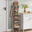 VASAGLE 7-Tier Vertical Shoe Rack, Narrow Shoe Storage Organizer with Hooks, Slim Corner Tower Shelf, Space-Saving for Entryway and Bedroom, Heather Greige ULBS200L01