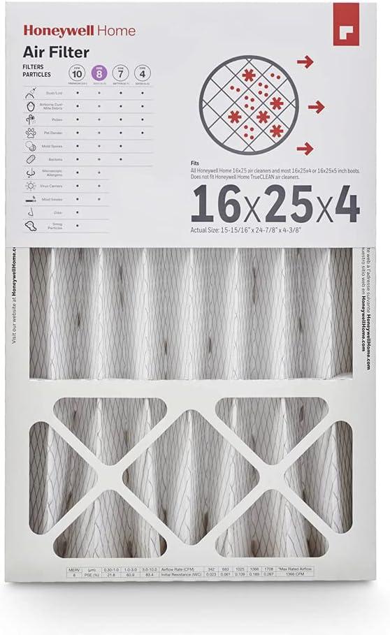 Honeywell Home 16x25x4 MERV 8, AC Furnace Air Filter, 1 PACK (CF408F1625-1PKAM)(Actual Dimensions: 15.63 x 24.75 x 4.38 in.) 1 Filter (4" x 25" x 16")