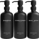 Black Shampoo and Conditioner Dispenser Set by Brighter Barns - Refillable Plastic Shower Soap Dispensers for Bathroom - Body Wash & Shampoo Bottles - Modern Bathroom Decor for Hotel, Airbnb (Black)