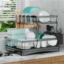 7 code Large Dish Drying Rack for Kitchen Counter, Detachable Large Capacity Dish Drainer Organizer, 2Tier Dish Racks with Utensil Holder, Black