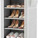 VTRIN Vertical Narrow Shoe Rack Organizer Tall Shoe Rack for Closet Entryway 10 Tier Non-Woven Cover Shoe Shelf Holds 20-22 Pairs Free Standing Shoe Storage Cabinet with Dustproof Cover, Multi Color (Light Grey)