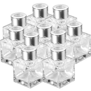 Sabary 20 Set Square Glass Diffuser Bottles with Silver Caps Refillable Diffuser Bottles Set 1.7oz Empty Aromatherapy Jar Ideal for Essential Oils Reed Sticks Home Fragrance