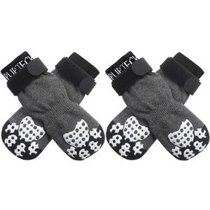 PUPTECK Anti-Slip Dog Socks with Double Sides Grips for Small Medium Large Dogs Hardwood Floors Prevents Licking, Dog Shoes for Hot Pavement Traction Control Paw Protector for Senior Dogs, Grey M (Medium (4 Count))